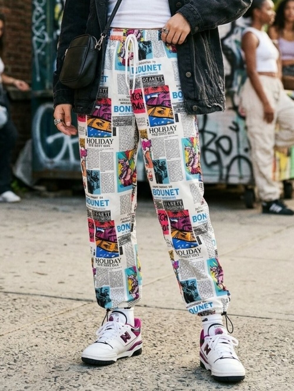 SHEIN Multicolor Newspaper Comic Print Jogger Pants XS